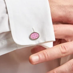 GEMELLI DA POLSO IN ARGENTO ROSA Con microfantasia fiore