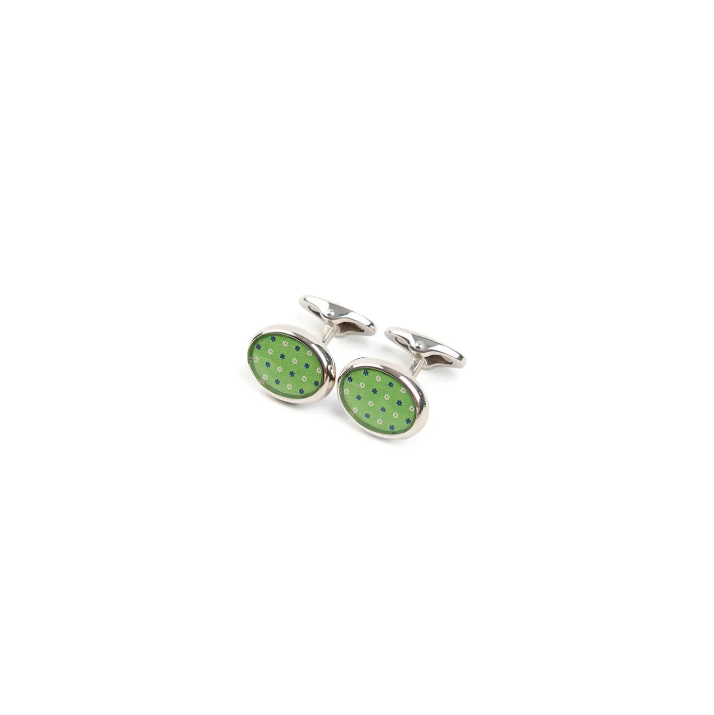 GEMELLI DA POLSO IN ARGENTO VERDECon microfantasia fiore