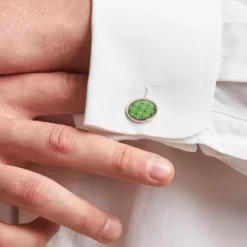 GEMELLI DA POLSO IN ARGENTO VERDECon microfantasia fiore