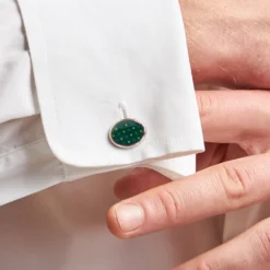 GEMELLI DA POLSO IN ARGENTO VERDECon microfantasia fiore