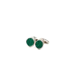 GEMELLI DA POLSO TONDO CON MALACHITE In argento