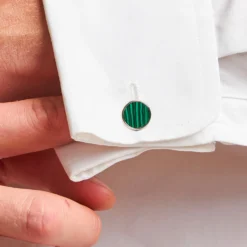 GEMELLI DA POLSO TONDO CON MALACHITE In argento