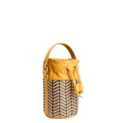 MINI SECCHIELLO GIALLO In rafia e pelle
