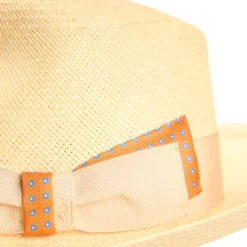 PANAMA MODELLO AMEDEO DETTAGLI IN SETA ARANCIO, 56 CM E. marinella x borsalino