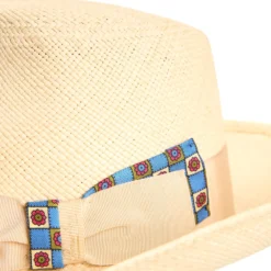 PANAMA MODELLO AMEDEO DETTAGLI IN SETA BLU, 60 CM E. marinella x borsalino