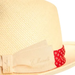 PANAMA MODELLO FEDERICO CON CINTA IN SETA ROSSA, 58 CM E. marinella x borsalino