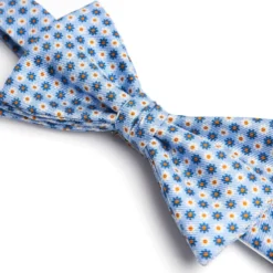 PAPILLON ANNODATO IN SETA AZZURRO Microfantasia fiore