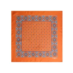 POCHETTE DA TASCHINO IN SETA STAMPATA A MANO ARANCIONE Microfantasia fiore