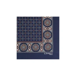 POCHETTE DA TASCHINO IN SETA STAMPATA A MANO BLU SCURO Microfantasia fiore