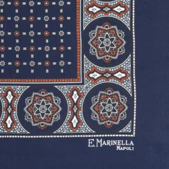 POCHETTE DA TASCHINO IN SETA STAMPATA A MANO BLU SCURO Microfantasia fiore