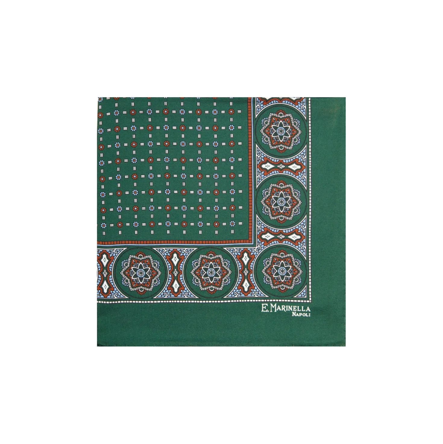 POCHETTE DA TASCHINO IN SETA STAMPATA A MANO VERDE SCURO Microfantasia fiore