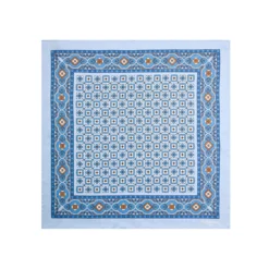 POCHETTE DA TASCHINO IN SETA STAMPATA A MANO AZZURRA Macrofantasia fiore