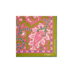 POCHETTE DA TASCHINO IN SETA STAMPATA A MANO VERDE OLIVA Fantasia archivio 1973