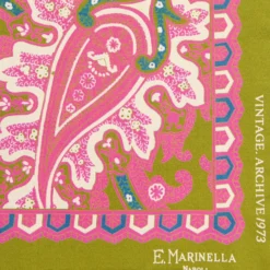 POCHETTE DA TASCHINO IN SETA STAMPATA A MANO VERDE OLIVA Fantasia archivio 1973
