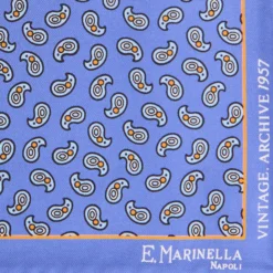 POCHETTE DA TASCHINO IN SETA STAMPATA A MANO AZZURRO POLVERE Fantasia archivio 1957