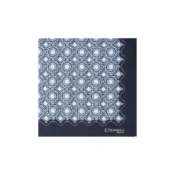 POCHETTE DA TASCHINO IN SETA STAMPATA A MANO BLU SCURO Macrofantasia fiore