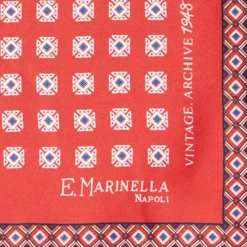 POCHETTE DA TASCHINO IN SETA STAMPATA A MANO ROSSA Fantasia archivio 1949
