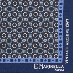 POCHETTE DA TASCHINO IN SETA STAMPATA A MANO BLU SCURO Fantasia archivio 1971