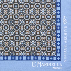 POCHETTE DA TASCHINO IN SETA STAMPATA A MANO AZZURRA Fantasia archivio 1971