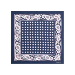 POCHETTE DA TASCHINO IN SETA STAMPATA A MANO BLU SCURO Microfantasia fiore