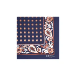 POCHETTE DA TASCHINO IN SETA STAMPATA A MANO BLU SCURO Microfantasia fiore