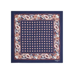 POCHETTE DA TASCHINO IN SETA STAMPATA A MANO BLU SCURO Microfantasia fiore