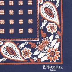 POCHETTE DA TASCHINO IN SETA STAMPATA A MANO BLU SCURO Microfantasia fiore