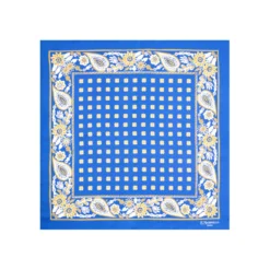 POCHETTE DA TASCHINO IN SETA STAMPATA A MANO BLU SCURO Microfantasia fiore