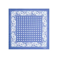 POCHETTE DA TASCHINO IN SETA STAMPATA A MANO AZZURRA Microfantasia fiore