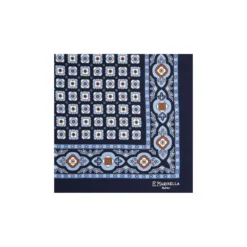 POCHETTE DA TASCHINO IN SETA STAMPATA A MANO BLU SCURO Microfantasia fiore