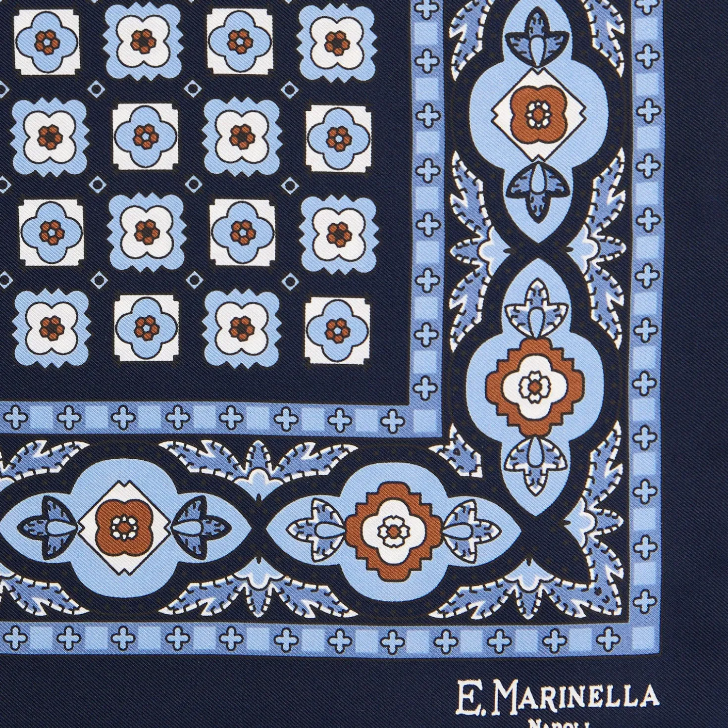 POCHETTE DA TASCHINO IN SETA STAMPATA A MANO BLU SCURO Microfantasia fiore