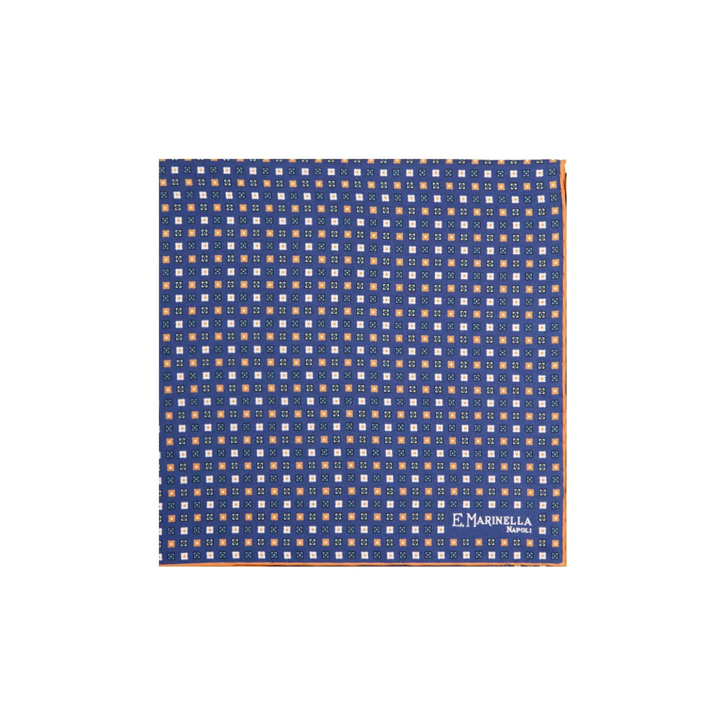 POCHETTE DA TASCHINO IN SETA STAMPATA A MANO BLU Microfantasia fiore