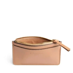 PORTA CARTE DI CREDITO MARRONE CHIARO In pelle con zip