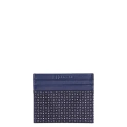 PORTACARTE DI CREDITO SETA E PELLE BLU SCURO 5 scomparti