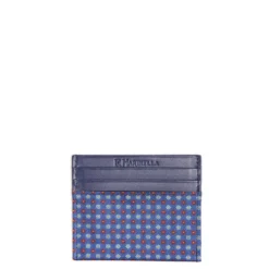 PORTACARTE DI CREDITO SETA E PELLE BLU 5 scomparti