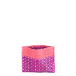 PORTACARTE DI CREDITO SETA E PELLE FUCSIA 5 scomparti