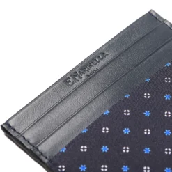 PORTACARTE DI CREDITO SETA E PELLE BLU SCURO 5 scomparti