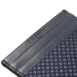 PORTACARTE DI CREDITO SETA E PELLE BLU SCURO 5 scomparti