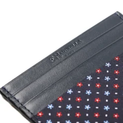 PORTACARTE DI CREDITO SETA E PELLE BLU SCURO 5 scomparti
