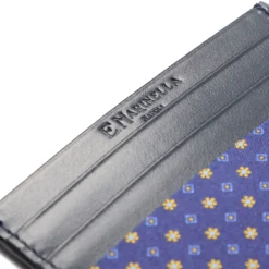 PORTACARTE DI CREDITO SETA E PELLE BLU SCURO 5 scomparti