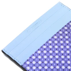 PORTACARTE DI CREDITO SETA E PELLE AZZURRO POLVERE 5 scomparti