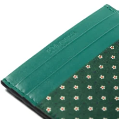PORTACARTE DI CREDITO SETA E PELLE VERDE SCURO 5 scomparti