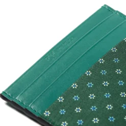 PORTACARTE DI CREDITO SETA E PELLE VERDE SCURO 5 scomparti