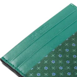 PORTACARTE DI CREDITO SETA E PELLE VERDE SCURO 5 scomparti