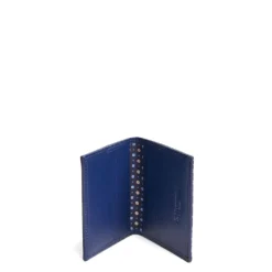 PORTACARTE PIEGHEVOLE IN SETA E PELLE BLU 10 scomparti