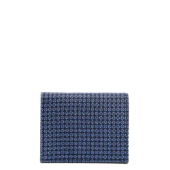 PORTACARTE PIEGHEVOLE IN SETA PELLE BLU SCURO 10 scomparti