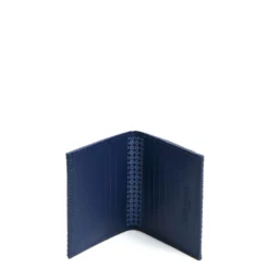 PORTACARTE PIEGHEVOLE IN SETA PELLE BLU SCURO 10 scomparti
