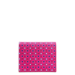 PORTACARTE PIEGHEVOLE IN SETA PELLE FUCSIA 10 scomparti