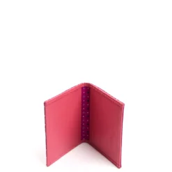 PORTACARTE PIEGHEVOLE IN SETA PELLE FUCSIA 10 scomparti