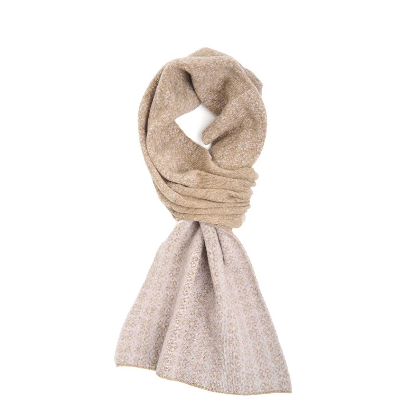SCALDACOLLO MARRONE CHIARO E BEIGE MICROFANTASIA In cashmere